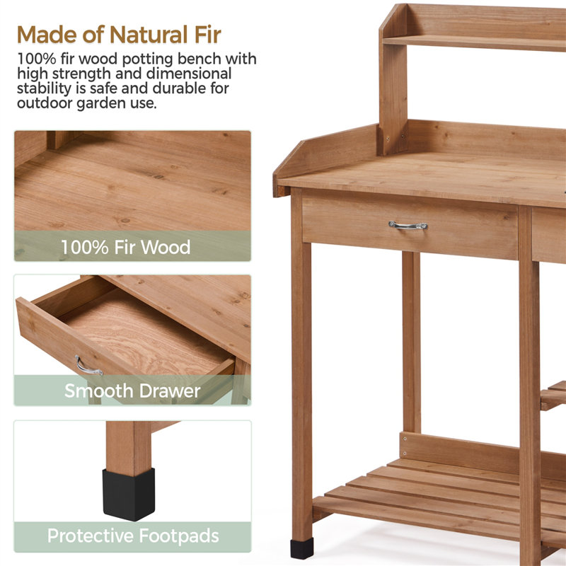 Potting Bench Table with Removable Sink, Brown