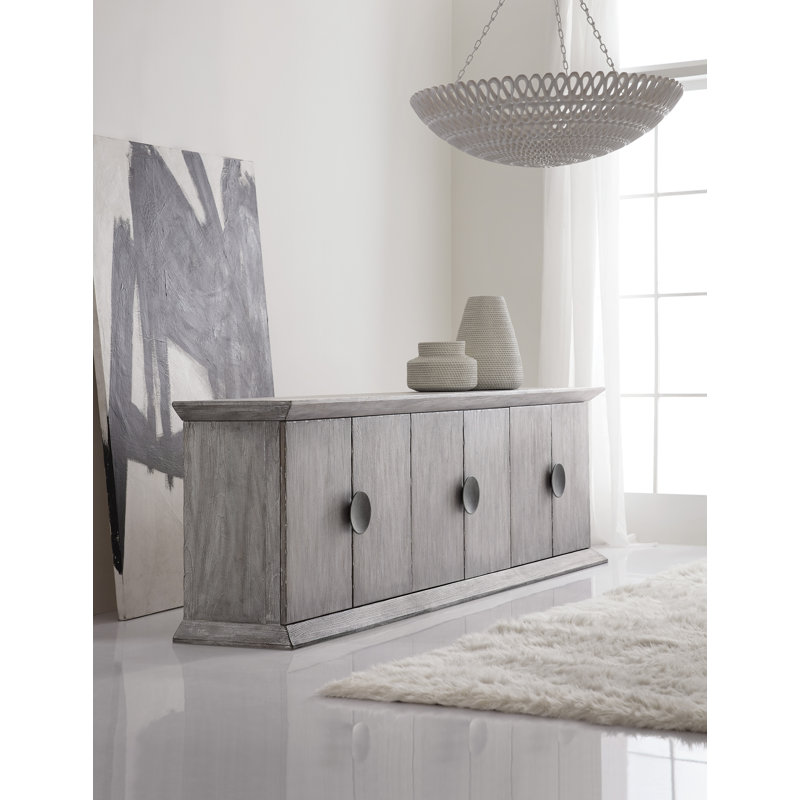 Gray Distressed Elm Veneer 3-Shelf Credenza
