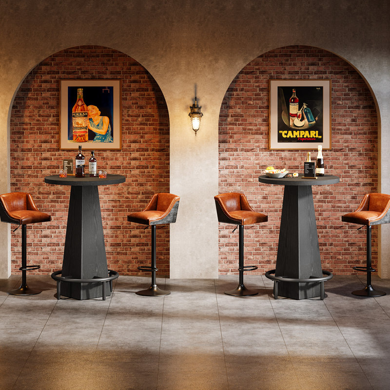 Grande table de salle à manger ronde 37,4 po, petite table de bar avec repose-pieds (ensemble de 2), Noir