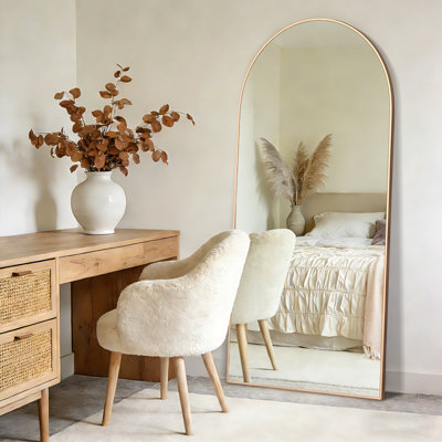 Très grand miroir de plancher arqué en métal pleine longueur avec support, miroir mural ou incliné pour chambre à coucher, salle de gym à domicile, salon, entrée
