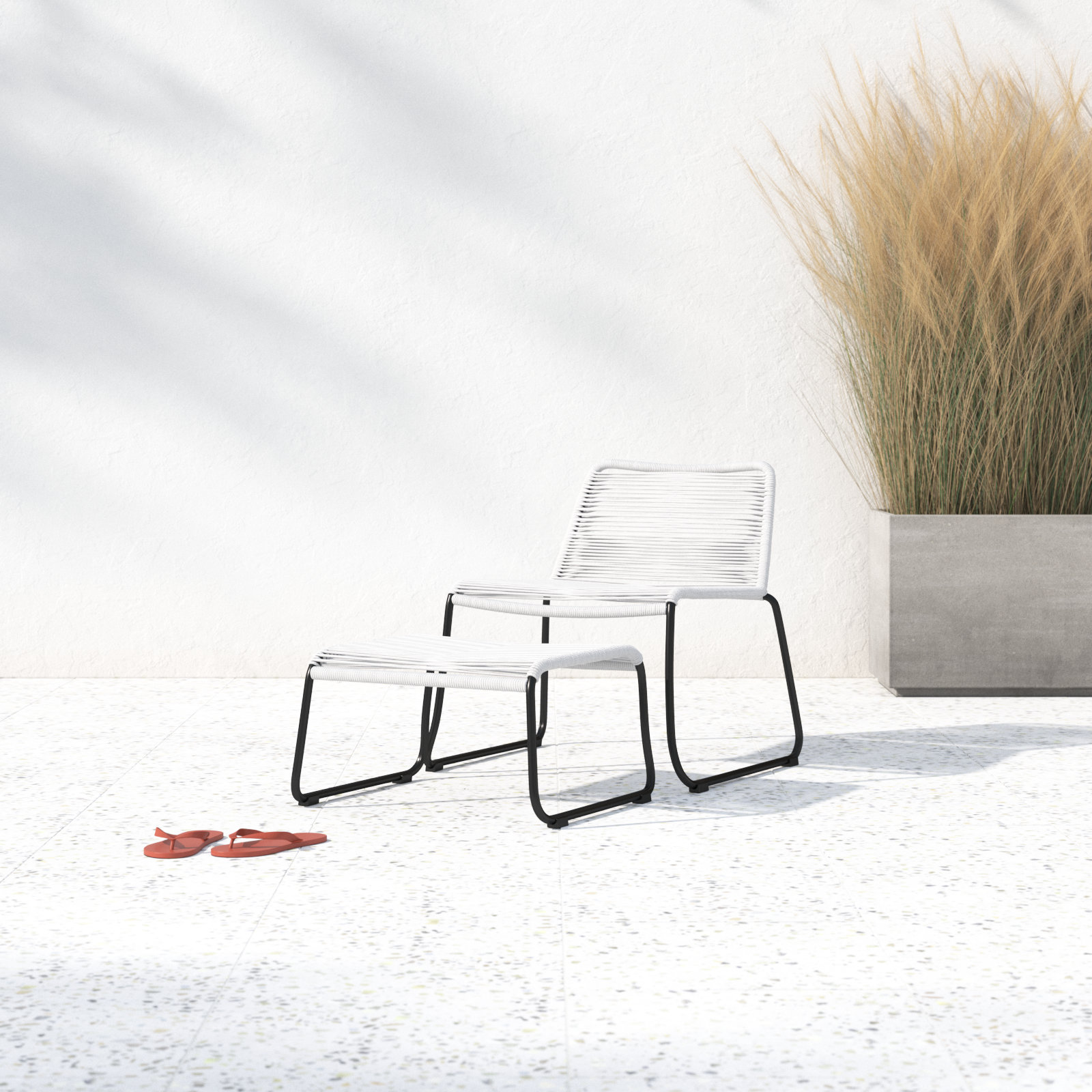 Huron Patio Lounge Chair, White Cord