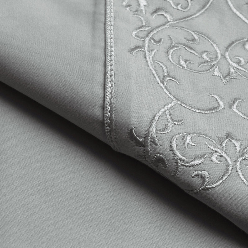 Light Grey Full Cotton Embroidered Damask Sheet Set