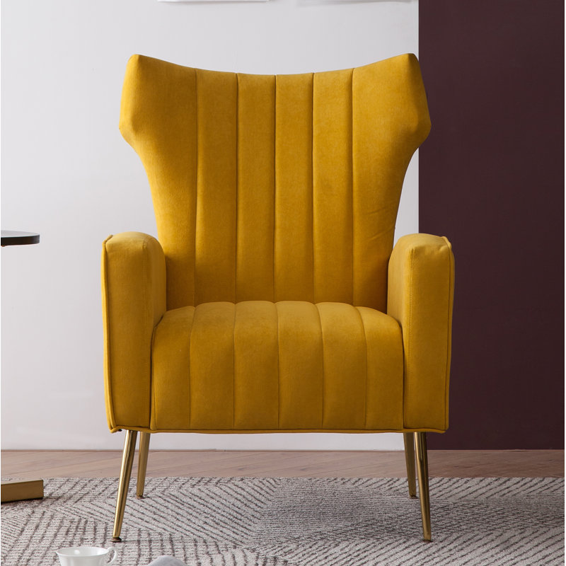 Floreal 27.5" Wide Velvet Wingback Chair, Yellow
