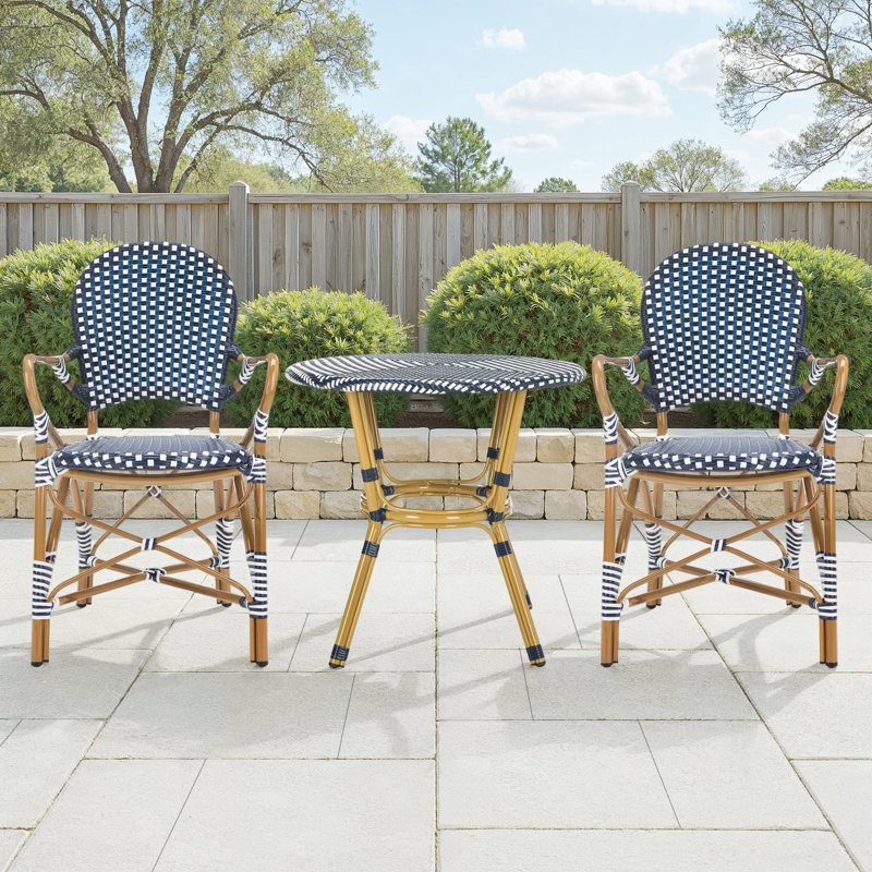Ensemble bistro 3 pièces avec chaises empilables Bernest, Bleu marine