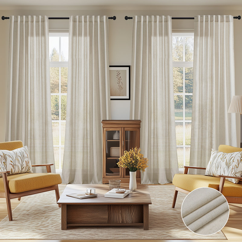 4 Pcs Semi Sheer Back Tab Curtain Panel Pair, 52" W x 84" L, Beige