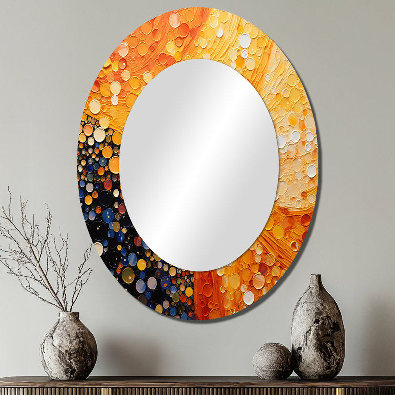 Fiery Fusion IV - Miroir mural ovale moderne jaune, 40 po x 30 po