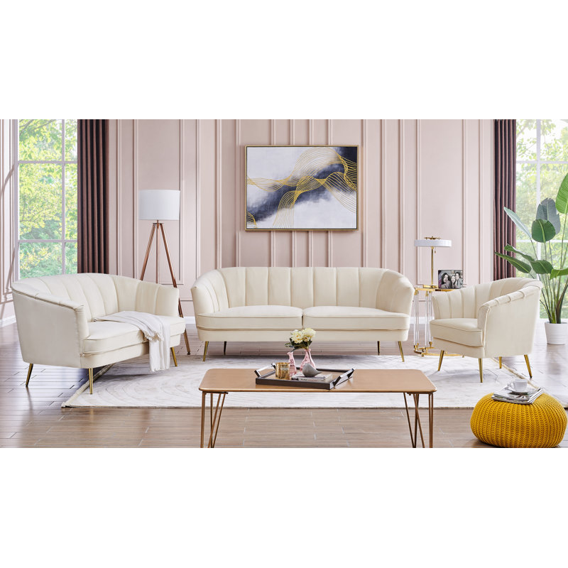Ensemble de salon 3 pièces, Velours beige