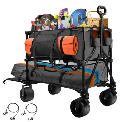 Wagon pliable robuste pour l'extérieur avec roulettes - grande capacité pour le camping, la plage et le jardin