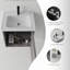 Meuble-lavabo flottant avec lavabo, porte à fermeture en douceur, lavabo en céramique, contreplaqué-133039507