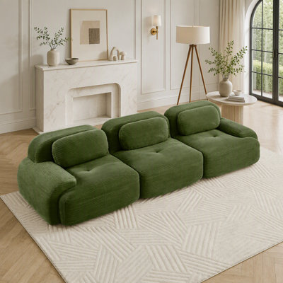 Canapé 3 places haut de gammeCorps en tissu modulaire multi-combinaison anti-dérapant sans assemblage accoudoirs incurvés support ergonomique éponge à haute résilience pour les chambres à coucher, vert olive