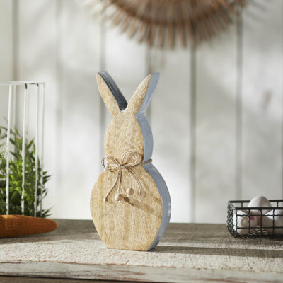 Lapin Spring In Bloom en bois émaillé avec perles naturelles
