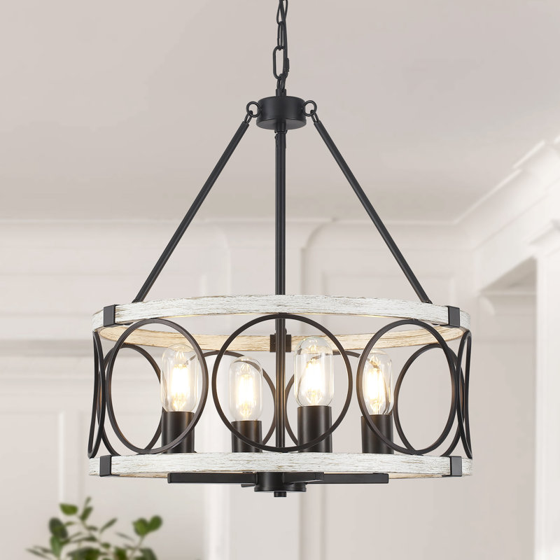 Lustre cylindrique rustique à 4 lumières Reback, Noir / Blanc délavé