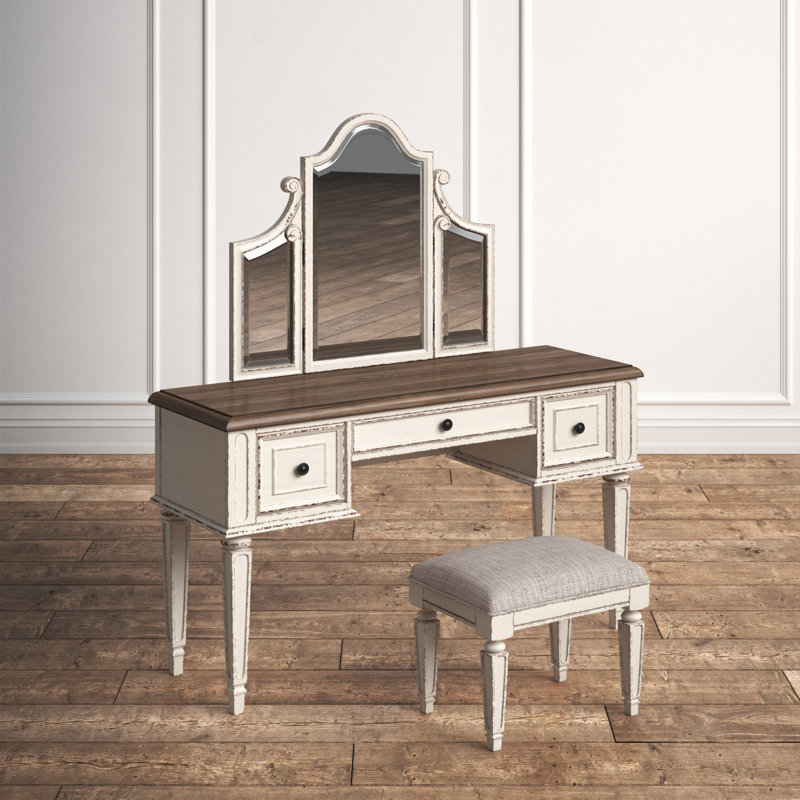 Ensemble coiffeuse avec tabouret et miroir Heraldas