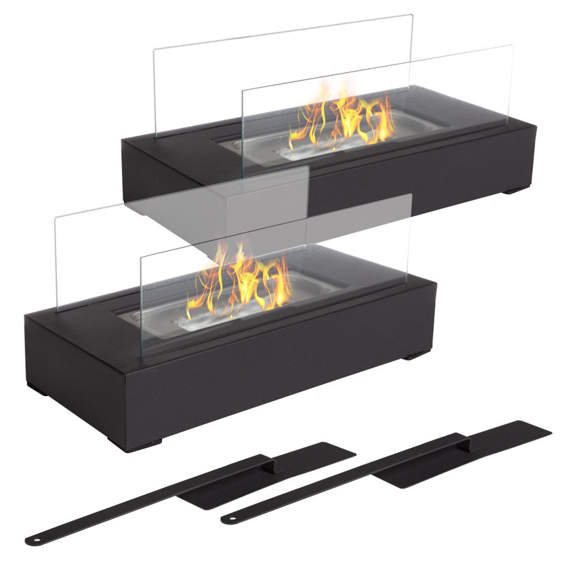 Black Rectangular Bio Ethanol Tabletop Fireplace Set, 2-Pack