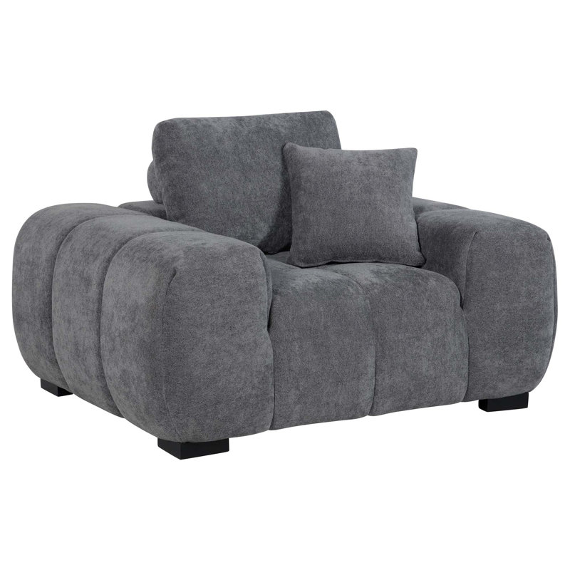 Chaise d'appoint rembourrée moelleuse avec siège en cascade et motif capitonné, Gris anthracite