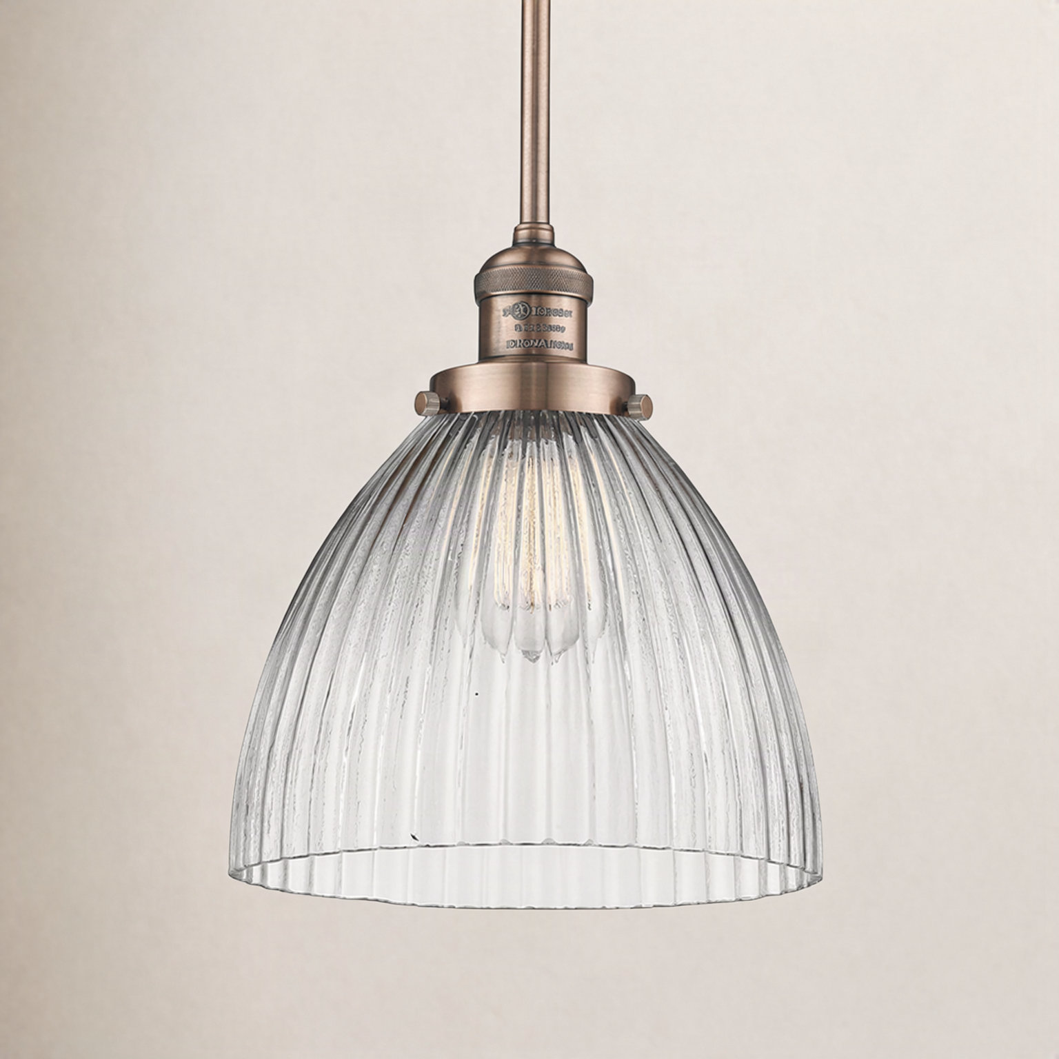 Montrose Single Light Glass Dimmable Pendant, Antique Copper, 6 Watt Vinage LED Bulb