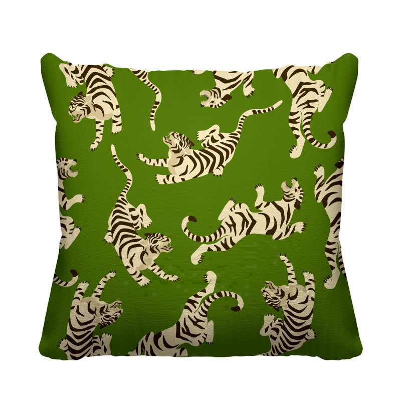 Coussin décoratif intérieur / extérieur Tigger Boho Tiger, L 19 po x H 19 po, Chartreuse
