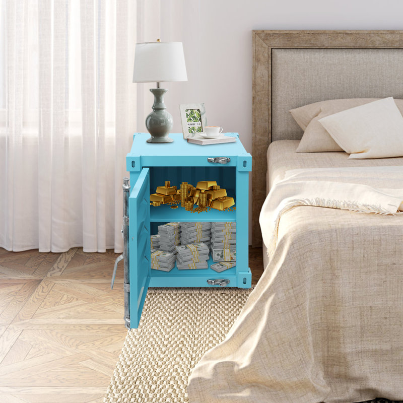 Industrial Style Iron Side Table, Blue