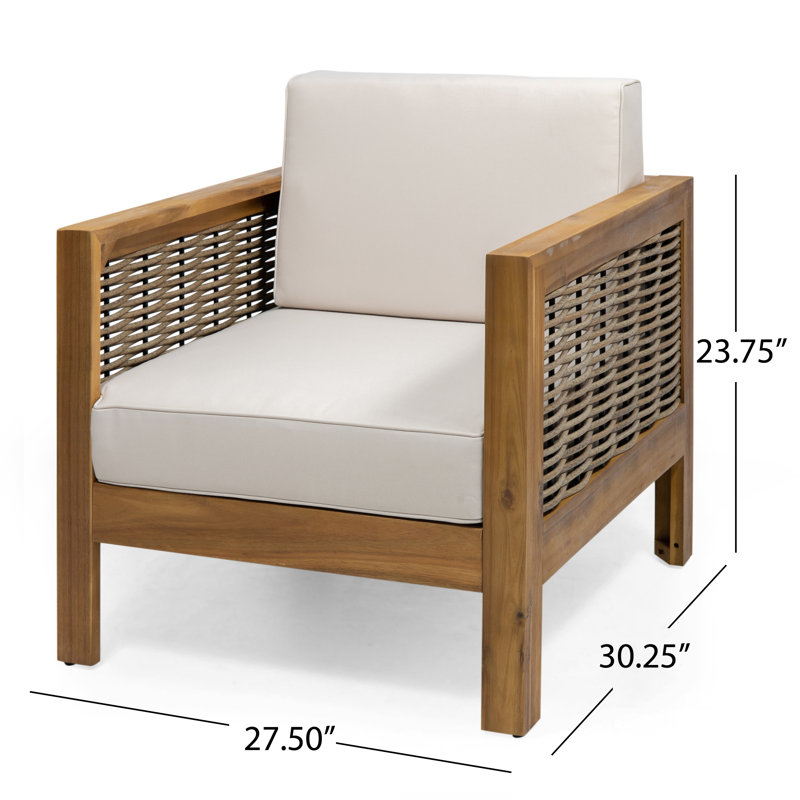 Oxly Acacia Premium All-Weather Wicker Outdoor Lounge Chair, Teak, Beige