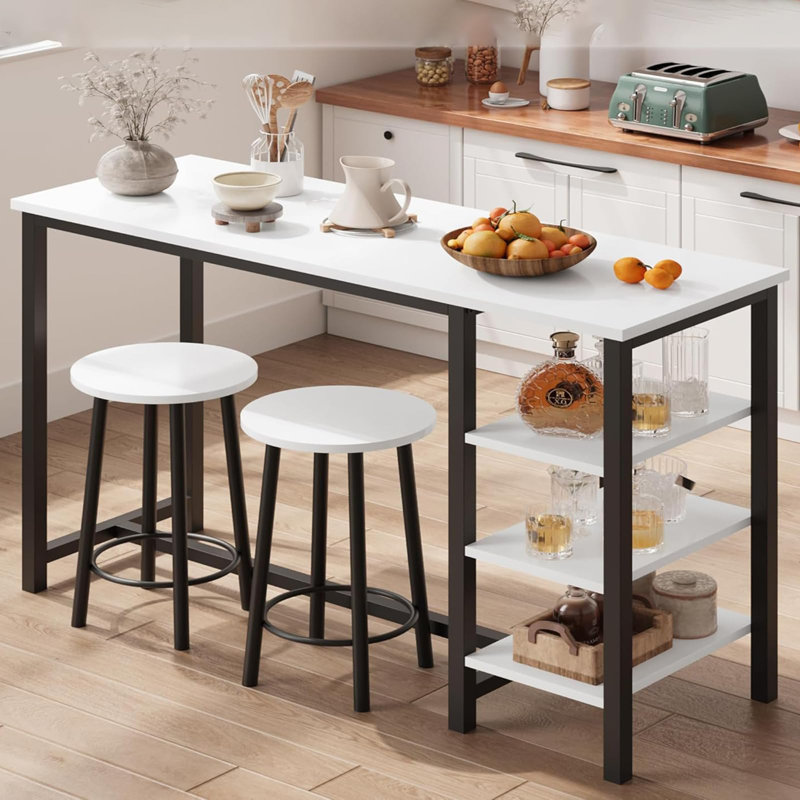 Ensemble de table Ã  manger avec 2 tabourets, table Ã  manger de comptoir avec 3 tablettes de rangement, ensemble de table de cuisine peu encombrant pour les appartements et les petits espaces