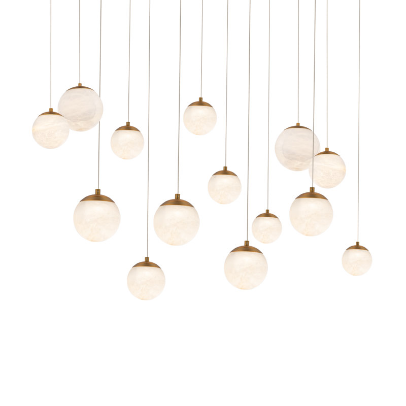 Pisces - Light LED Cluster Pendant, Aged Brass, 5.38" H x 40" W x 9.5" D, 14