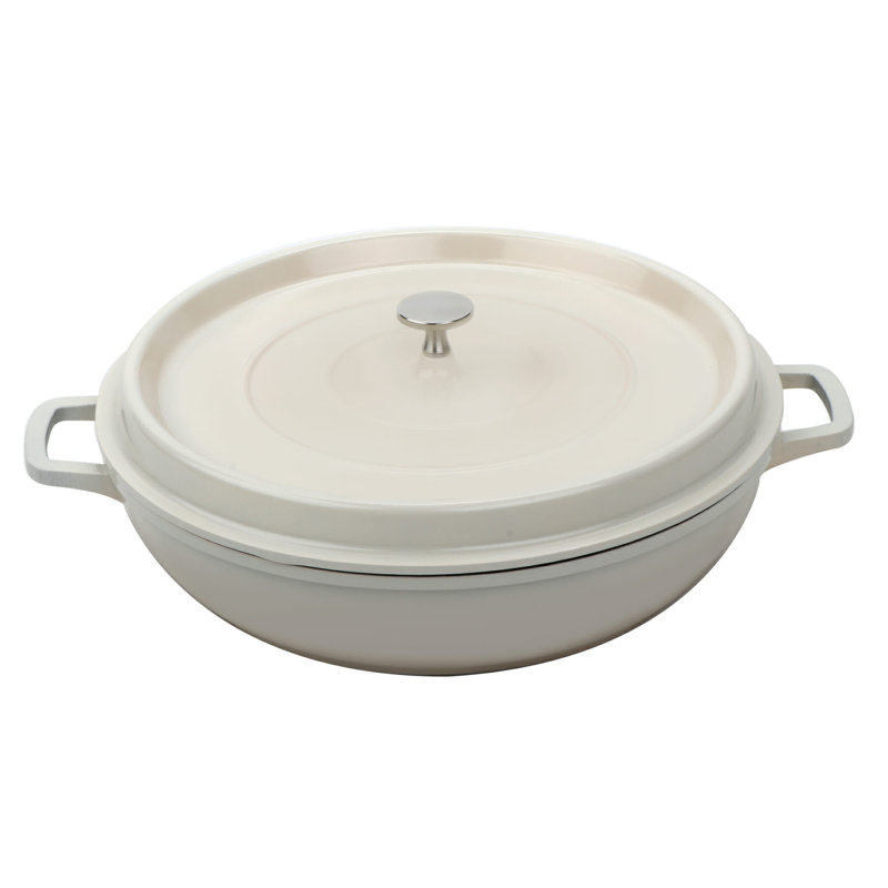 GET Braisière ronde antiadhésive en aluminium coulé avec couvercle, 4,5 pte, Blanc