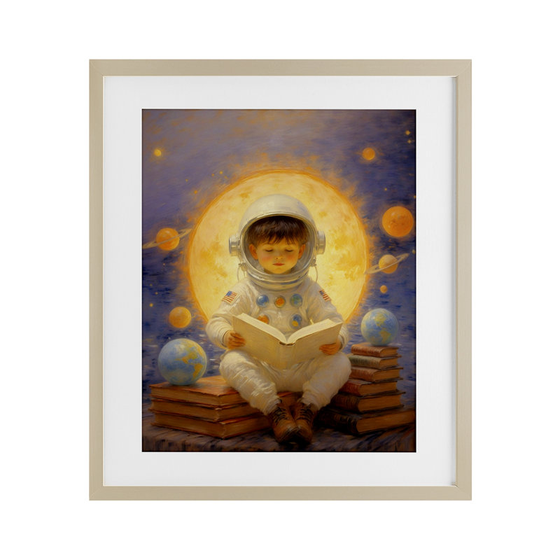 Astronaut Child Child, impression encadrée sous verre, conception par Angie Hawke, Cadre de récolte en pin, H 21 po x l 17 po
