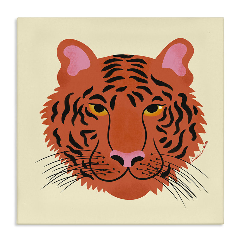 Toile moderne avec visage de tigre sauvage, design par Carrie Cantwell, H 24 po x l 24 po