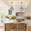 Luminaire suspendu pour îlot de cuisine 1 lumière à intensité variable en verre bleu moderne à hauteur réglable (ensemble de 2)