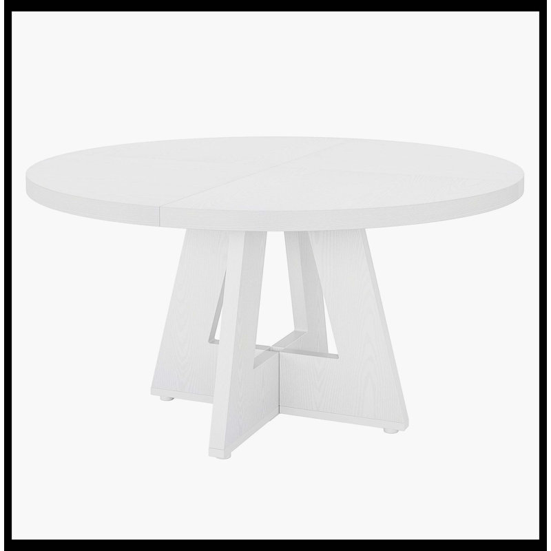 Round Dining Table For 4, 47" Wooden Kitchen Table Farmhouse Dinner Table, White