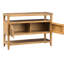Console au fini amande grillée chaude, 2 portes en rotin naturel et grande capacité de rangement, idéale pour les intérieurs contemporains.