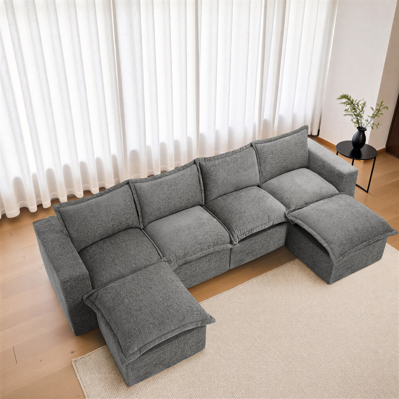 6 Seater Sectional, Grey Chenille