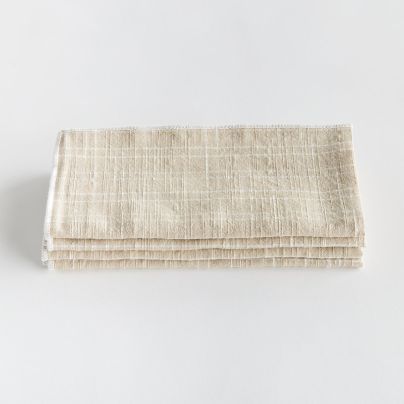 Soft Taupe Cotton Plaid Square Napkin Set of 4