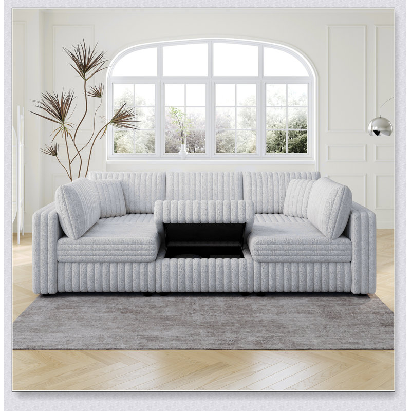 Canapé pour 6 personnes en forme de U de 106,3 pouces avec repose-pieds hydraulique de 30,7 pouces pour plus de confort et de rangement