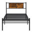 Structure de lit simple en métal avec tête de lit à panneau en bois - pièce essentielle de la chambre à coucher moderne, structure, zone de sommeil silencieuse, fabrication de lit à capacité de charge élevée, espace de rangement offert, facile-427439542