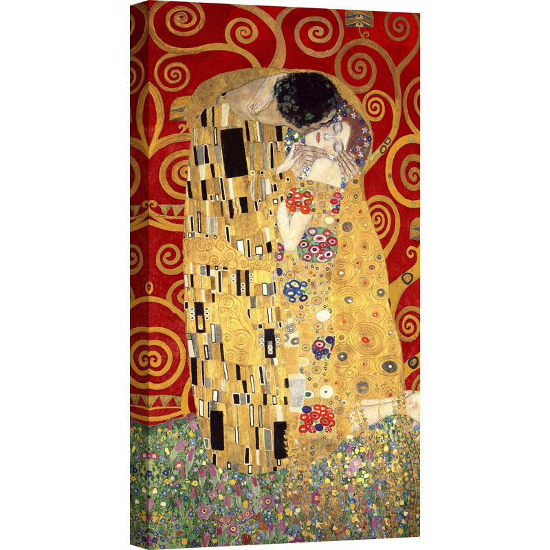 'The Kiss' by Teo Rizzardi - Wrapped Canvas Painting Print, 70cm H x 35cm W x 4cm D, Red