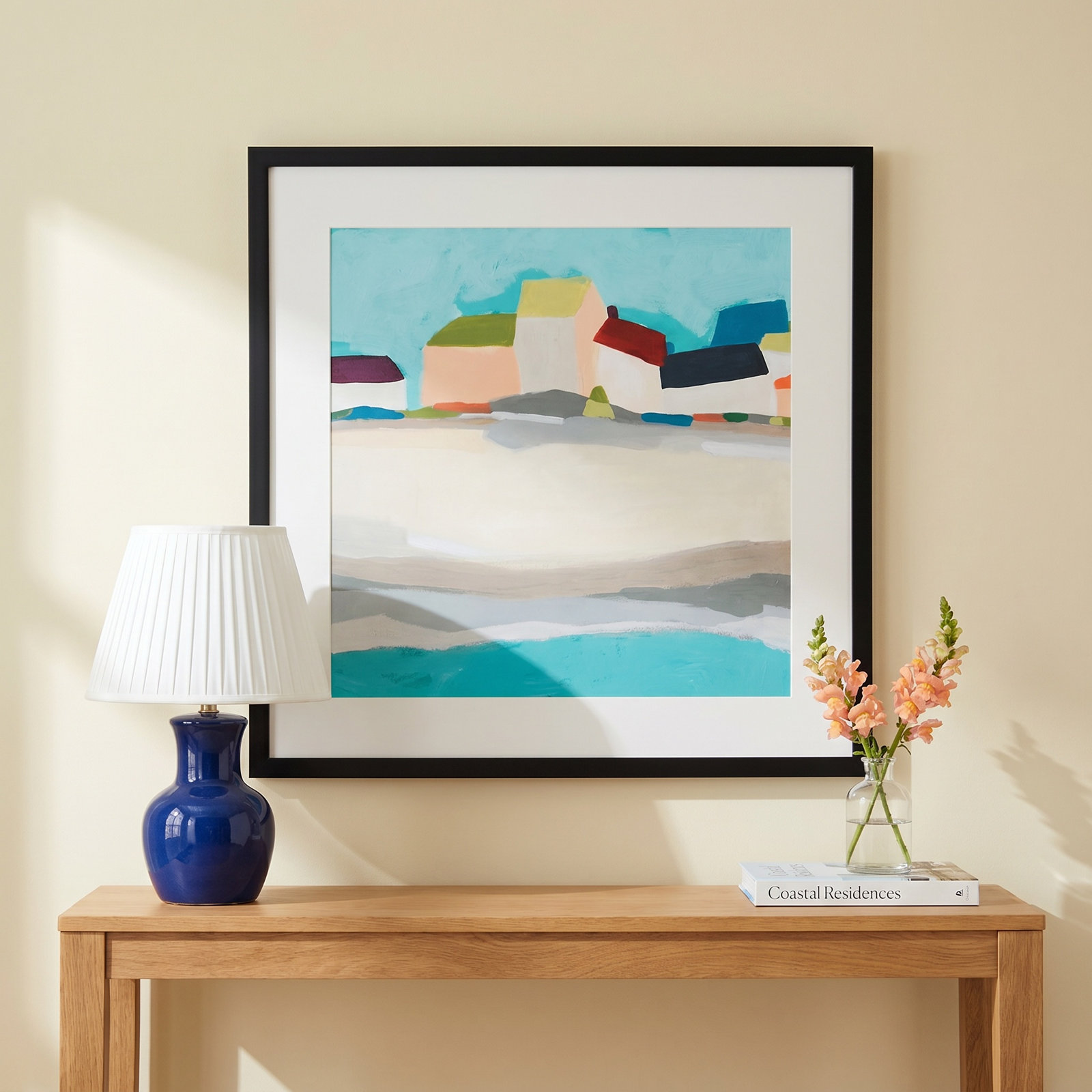 Coastal Village I by June Erica Vess, 25" H x 25" W, Black Framed Paper