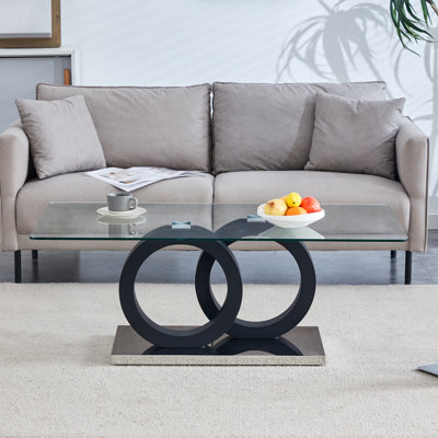 Table basse de style moderne avec plateau en panneau de fibres à densité moyenne avec base noire, convient aux salons et aux salons, avec des dimensions de produit de 47,2 x 25,6 x 17,8 pouces.