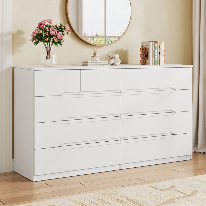 Commode moderne 55,1 "avec 10 tiroirs, commodes en bois pour chambre à coucher et salon, Blanc