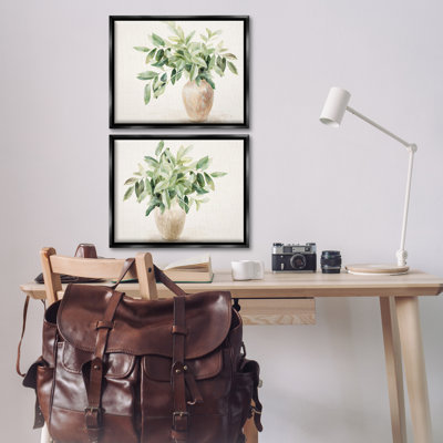«Vase of Hardy Green Foliage», ensemble de 2 toiles flottantes encadrées par Lanie Loreth