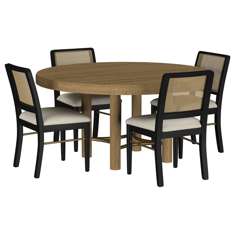 Ensemble de table de salle à manger 5 pièces Fayea, Noir/crème, 5 Pieces: Table, 4 Chairs