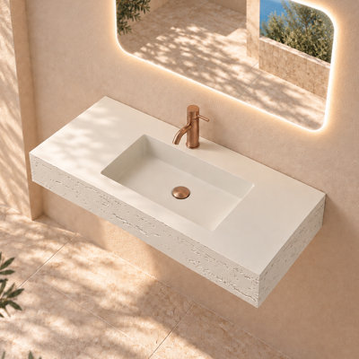 Chloe 35'' Wall Mounted Bathroom Sink Solid Surface Sink With Faucet Hole