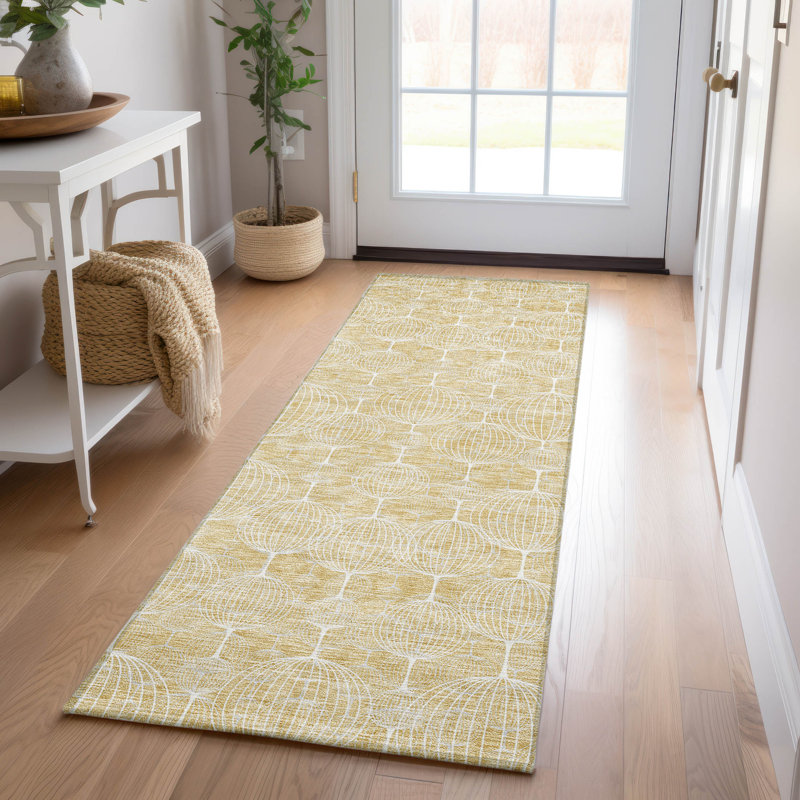 Tapis doré intérieur / extérieur lavable à la machine Mahaney ACN732, Tapis de couloir 2 pi 3 po x 7 pi 6 po