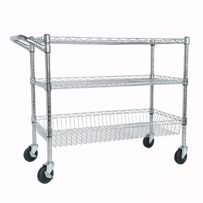 Heavy Duty Rolling Utility Cart,3 Tier Rolling Carts With Wheels,With Handle Bar & Shelf Liners,36"X18"X32"Storage Cart For Kitchen,Restaurant,Plant D