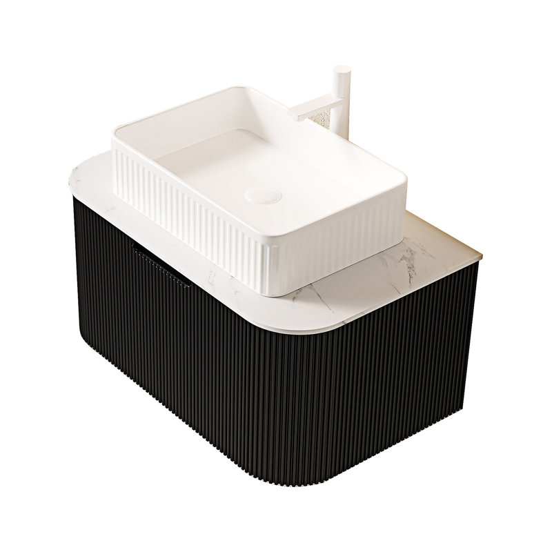 Meuble-lavabo mural flottant avec lavabo, Noir, 30", Blanc