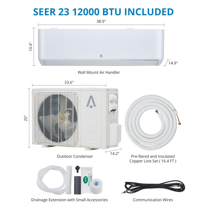 Mini climatiseur divisé sans conduit 12 000 BTU sans fil Babevy