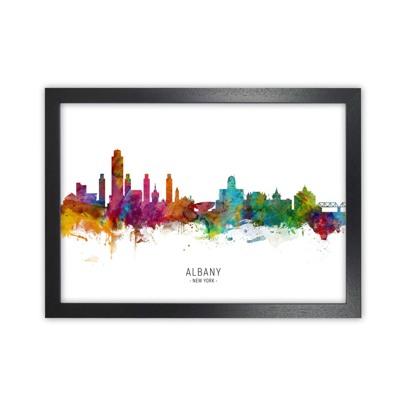 Albany New York Skyline by Michael Tompsett - Print, 64cm H x 88cm W x 3cm D, Black Framed