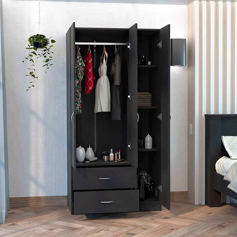 Armoire trois portes Clark, chambre, Noir