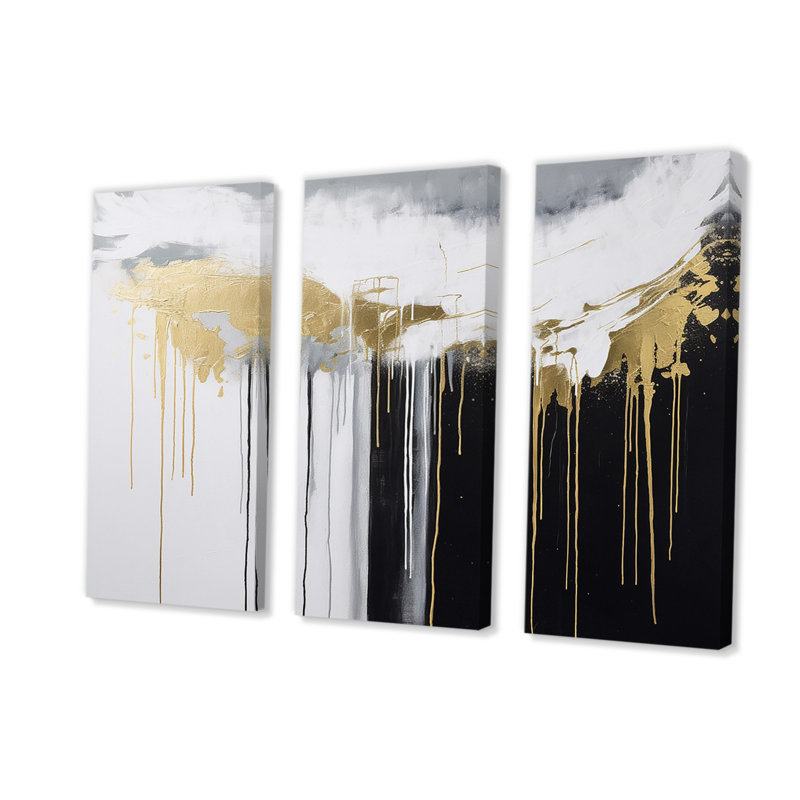 Golden River Wildness Abstract Gold and Black III - Ensemble de décorations murales abstraites, H 32 po x l 48 po x P 1 po