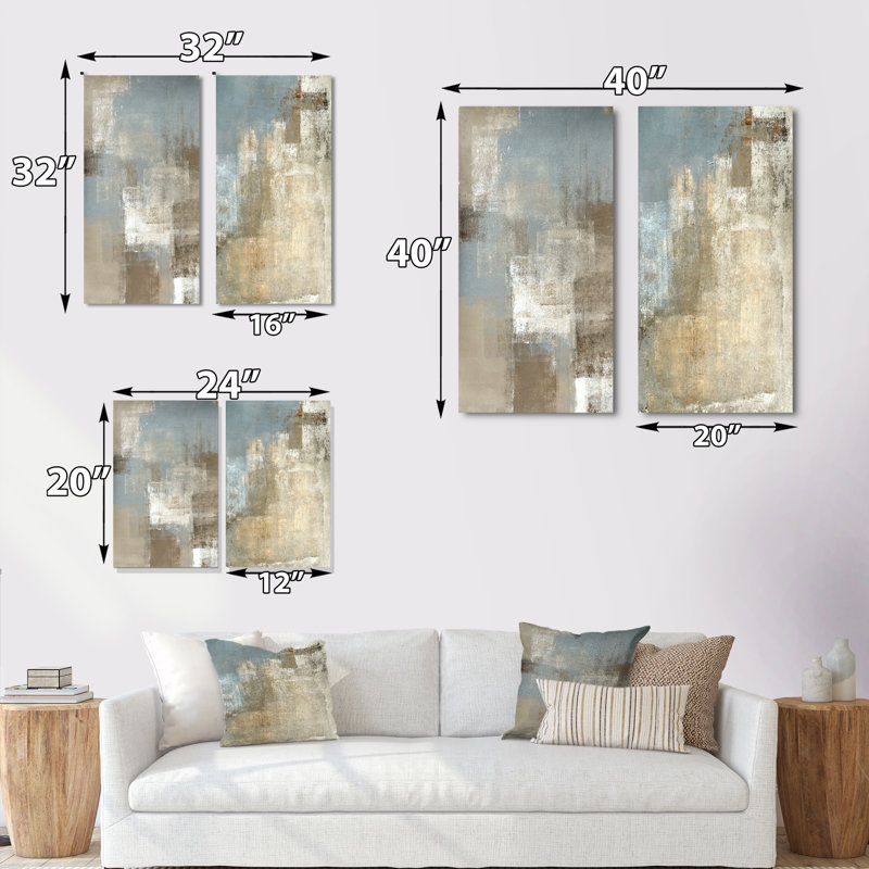 2 Piece Drawing Print Set on Canvas - Grey Meets Brown Abstract Art III, Wrapped Canvas, 40" H x 40" W x 1" D